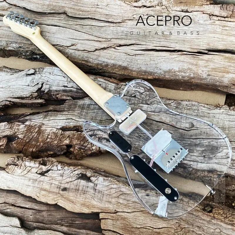 Acepro Acrylic Electric Guitar, Body 11 Way Swtich Multicolor LEDs Can Choose LED Lights Color, Fretboard Colorful LEDs