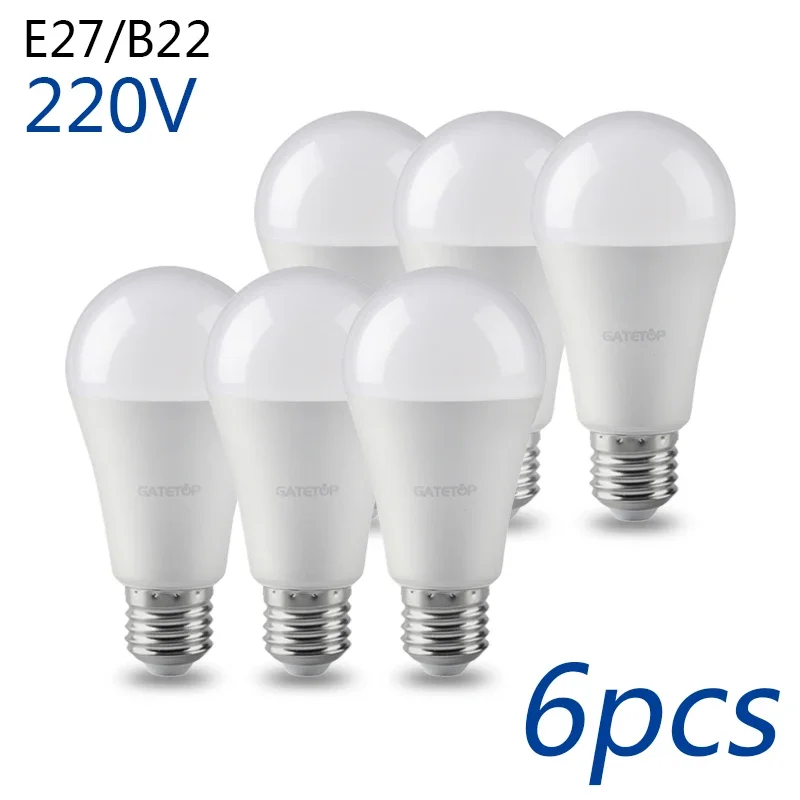 6pcs lotled bulb lamps e27 e14 ac 220v 230v 240v light bulb 24w 20w 18w 15w 12w 9w 6w 3w lampada living room home led bombilla 6pcs LED Bulb Lamps AC220V SMD2835 E27 B22 8W 10W 12W 15W 18W 24W Saving Cold Warm White Lampada Bombilla Living Room Home 220V