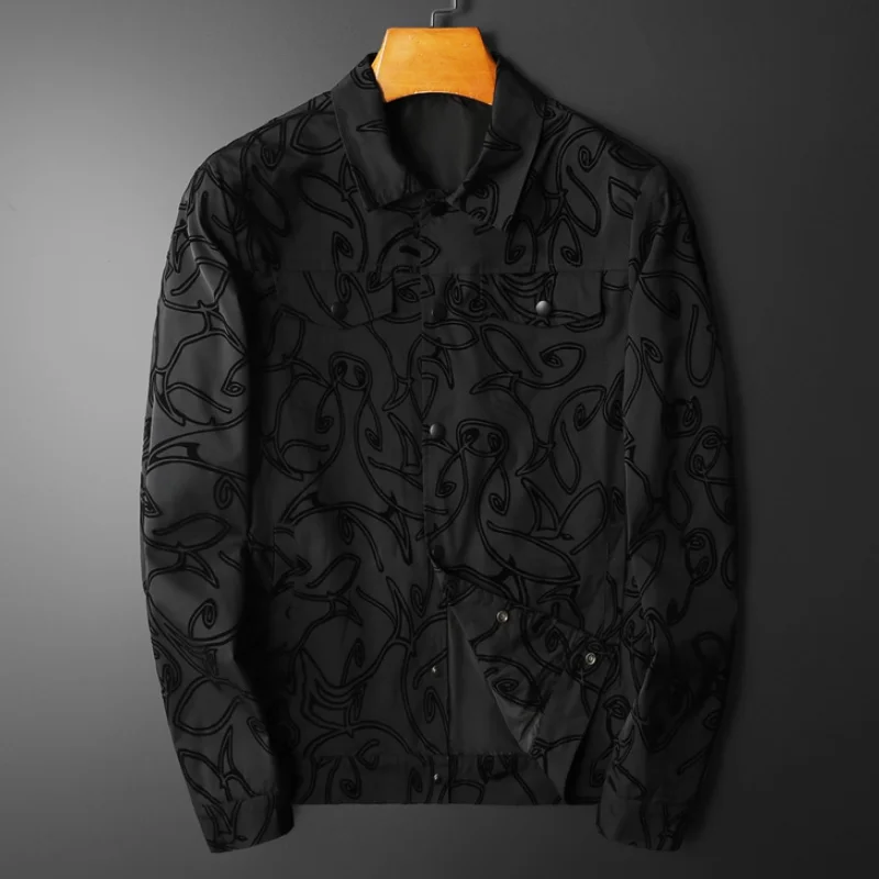 

Spring Autumn Men's Jackets Luxury Long Sleeve Black Striped Printed Single Breasted ManOuterwear & Coats Plus Size 5XL