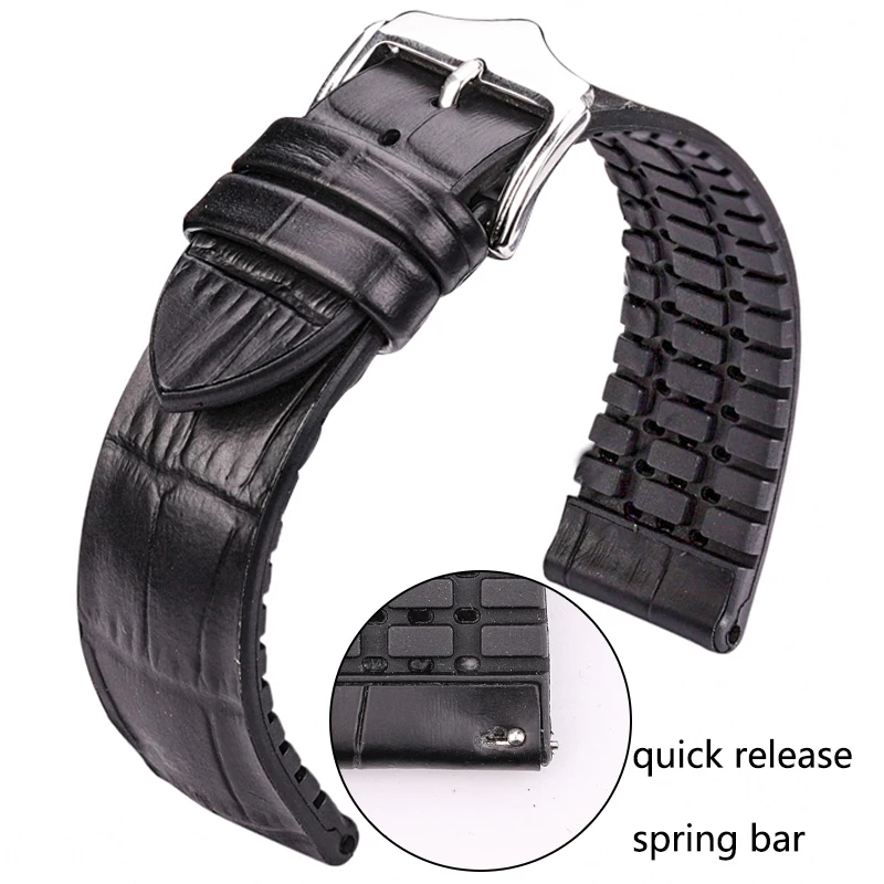 Kůže a ruuber watchbands ženy muži vodotěsný prodyšné hodinky pás řemen příslušenství 18mm 20mm 22mm
