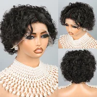 Perruque bouclée perruques de cheveux humains 8 pouces court Bob coupe lutin perruque de cheveux humains brésiliens noir Afro crépus 13 × 4 perruques avant de dentelle pour les femmes 4