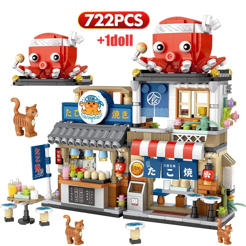 Takoyaki уличный вид Moc микро мини-конструктор осьминог игрушки Монтессори японский
