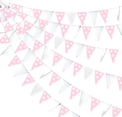 Rose Gold Triangle Garland for Celebrations and Decor (Foil Dot Pink Silver)