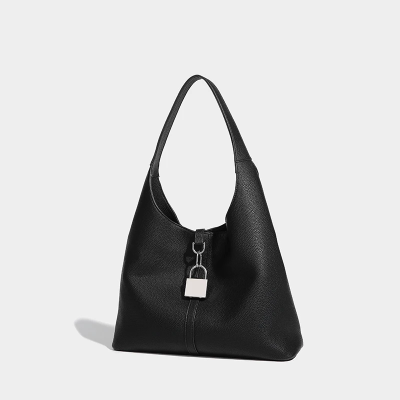 thumbnail image 1 of Bolso de mano grande con candado oscuro, de gran capacidad, estilo hobo, estilo neutro, de diseñador, de lujo, informal, para primavera de 2024, 1 of 5