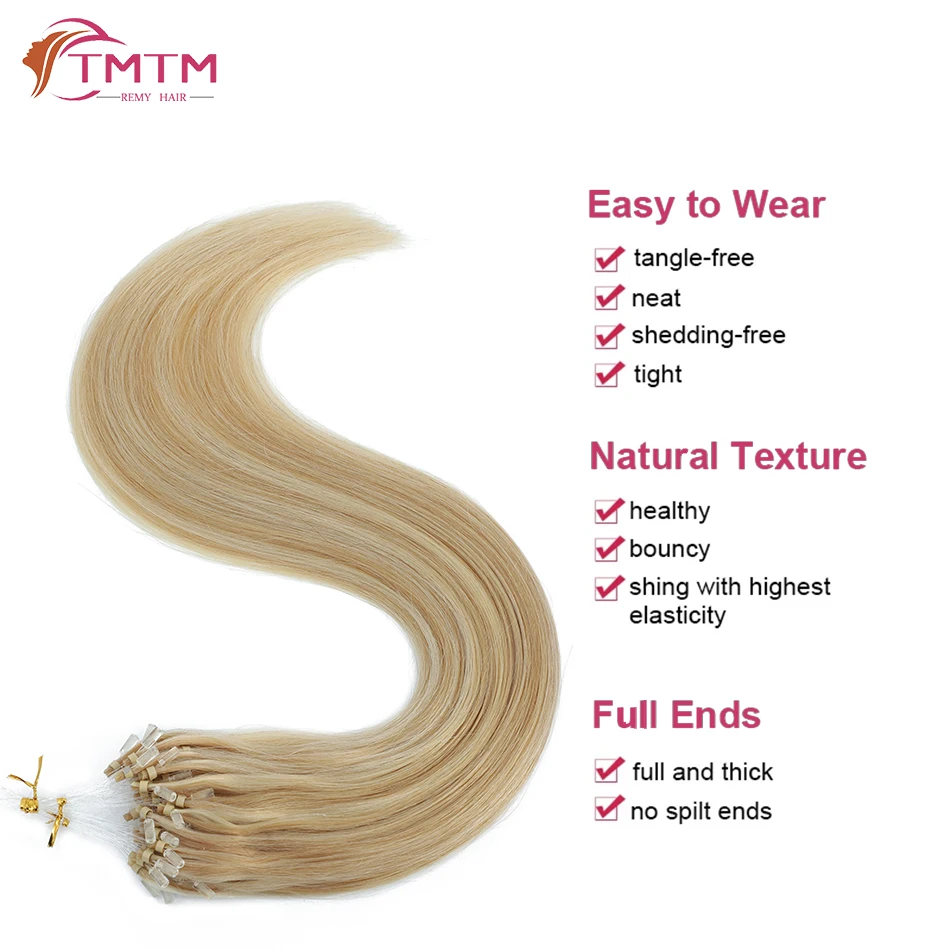 Straight Micro Loop Human Hair Extensions Kit 50 100 Strands Brazilian Virgin Hair Invisible Micro Ring Beads Natural 1G/Pc