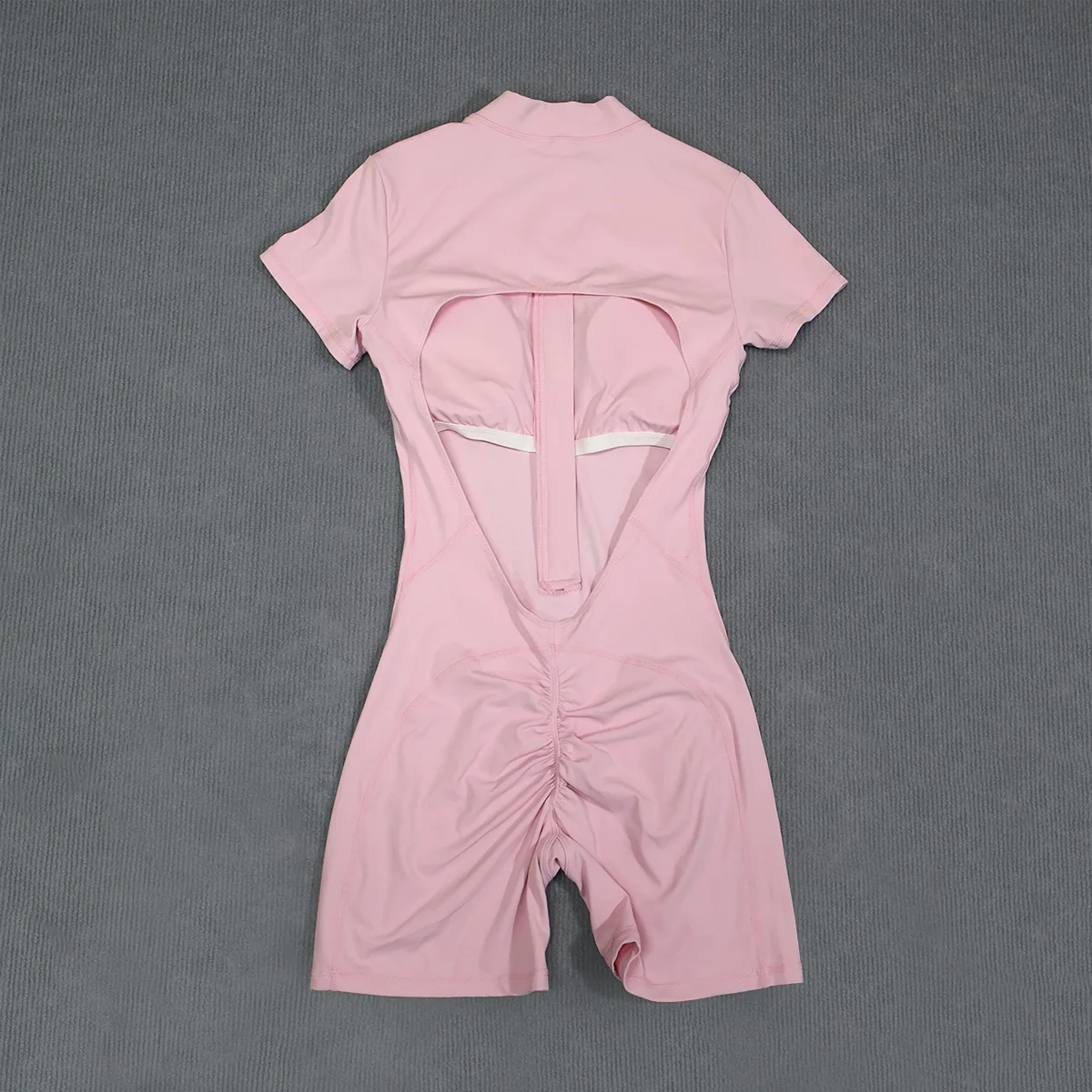 Damen Sommer Gym Jumpsuit Atmungsaktive Outdoor-Activewear mit Halb-Reißverschluss V-Rücken-Design Po-Lifting Fitness Sportoutfit – Detail 21
