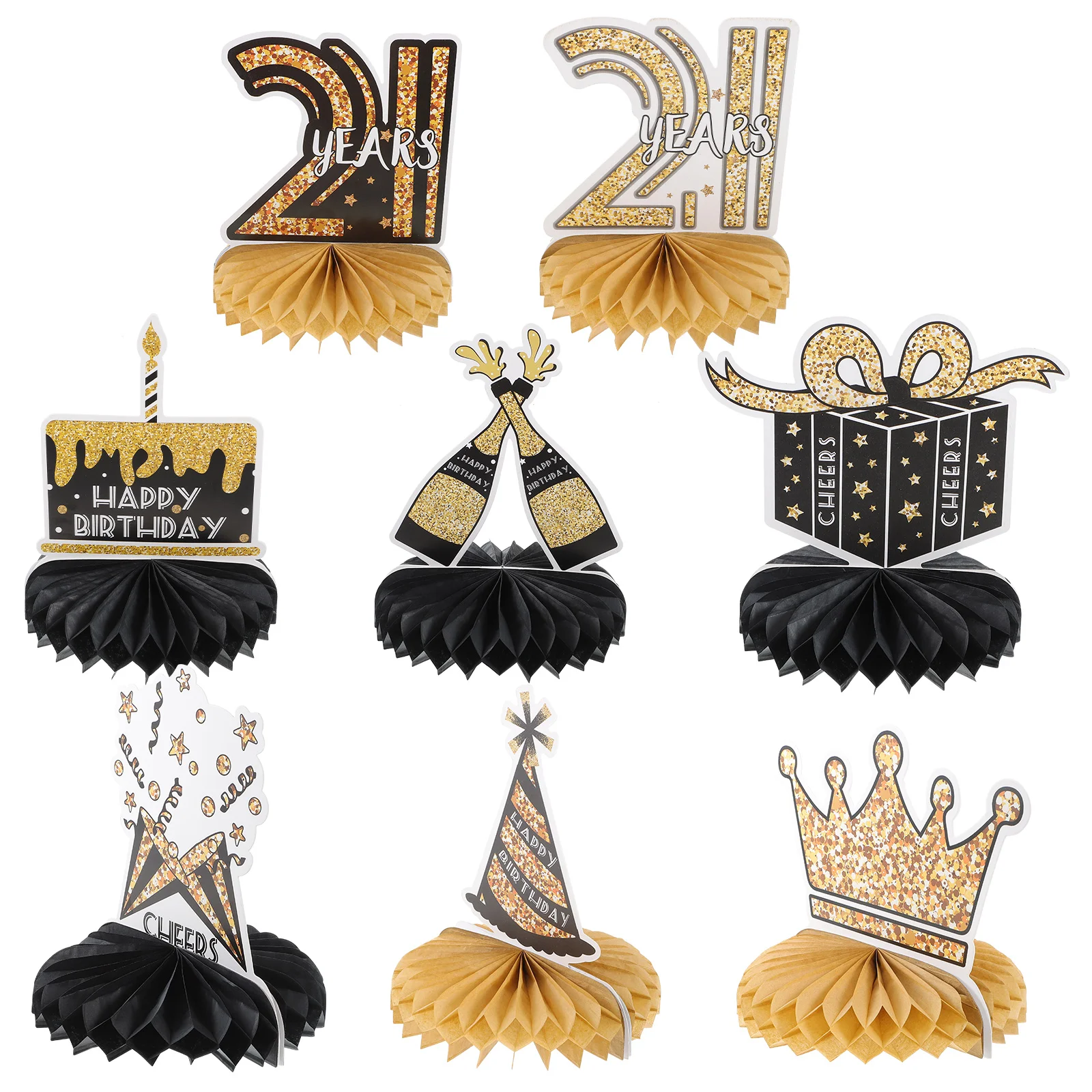 

8PCS 21st Birthday Honeycomb Centerpieces for Men Birthday Table Toppers Black and Birthday Party Table Sign Decor