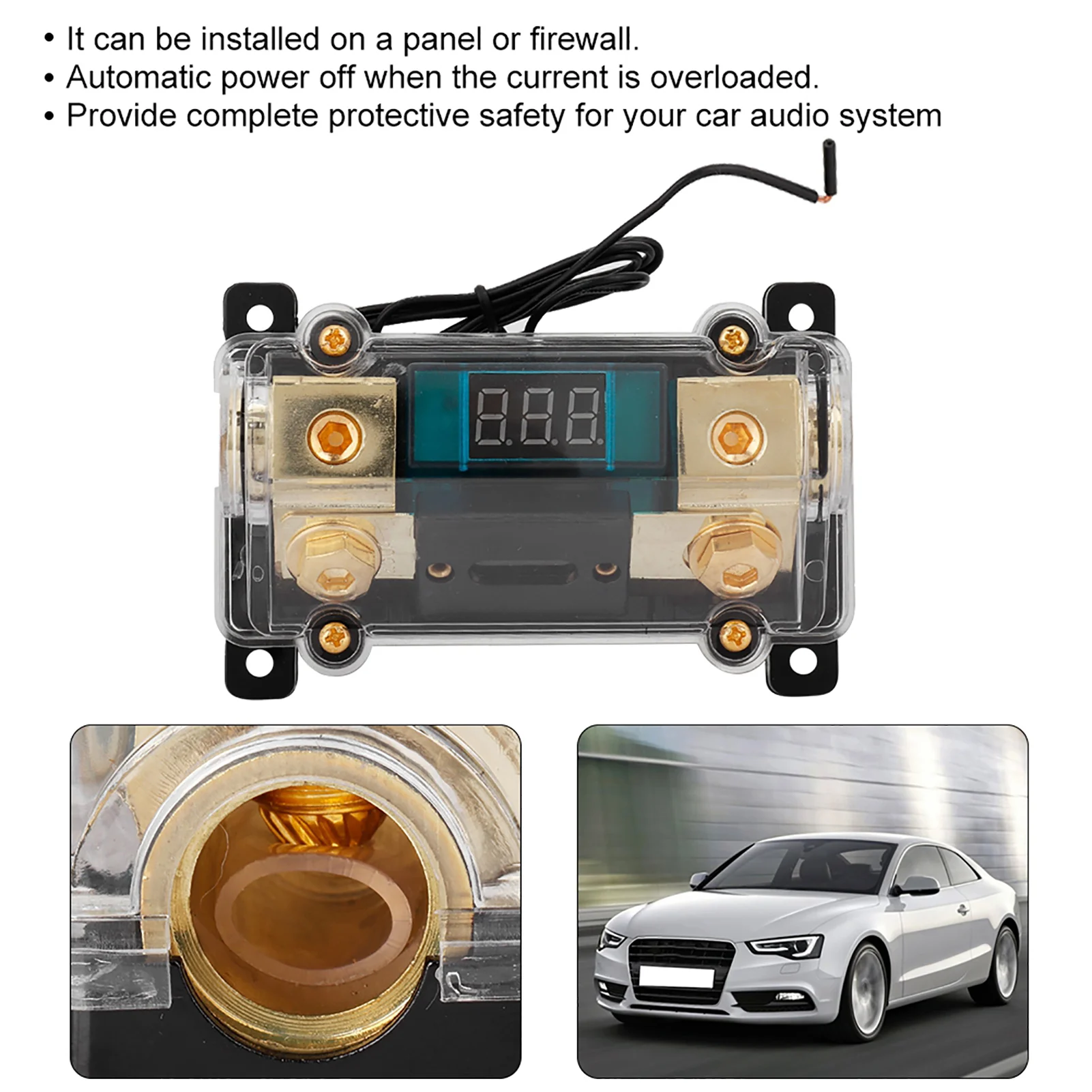 Car Audio Power Fuses Holder Stereo Distribution Block Box Digital Display(250A )