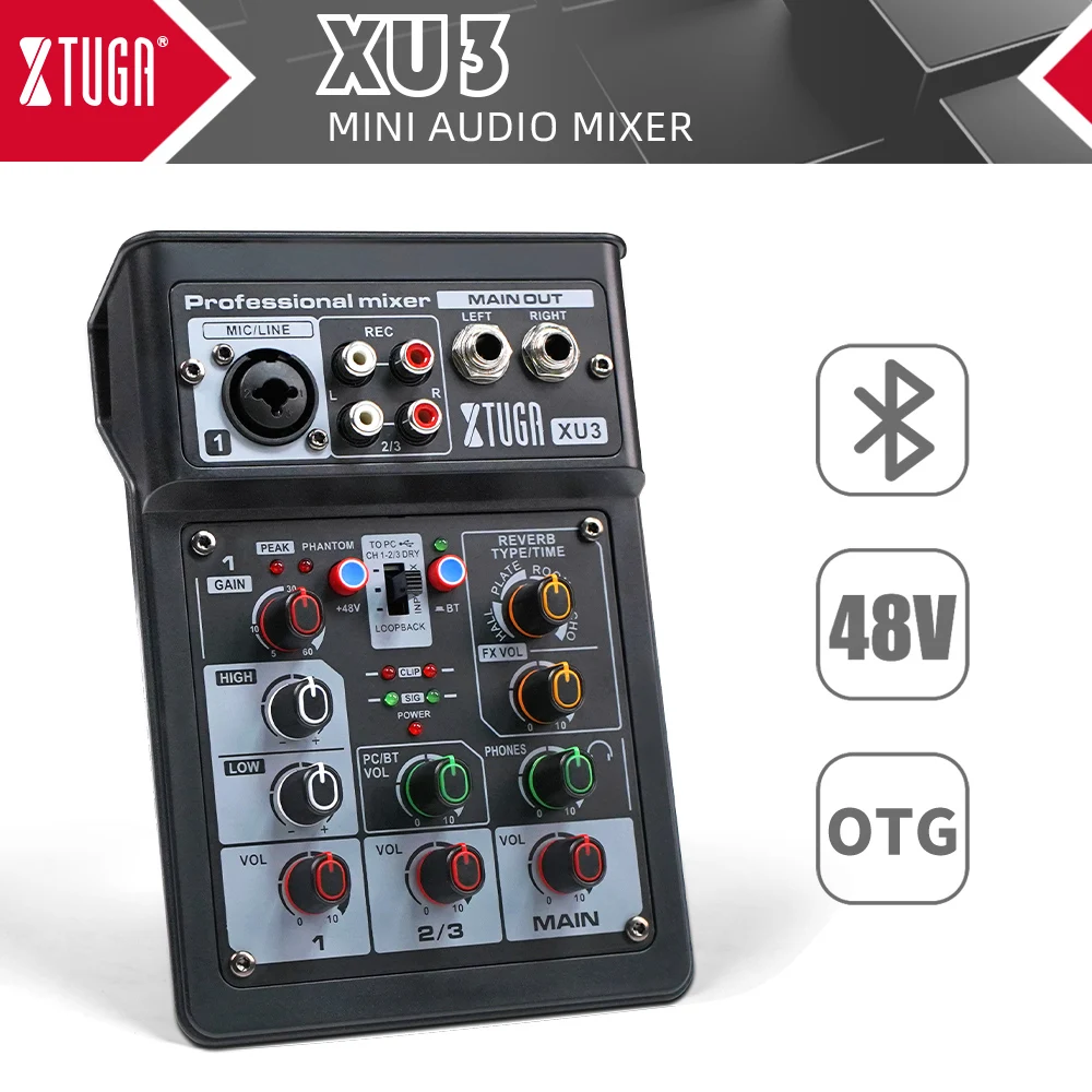 Xtuga Xu3 Profissional Split Faixa de Gravação Interface de Áudio Placa de Som com Monitoramento para Gravação Estúdio pc Streaming ao Vivo
