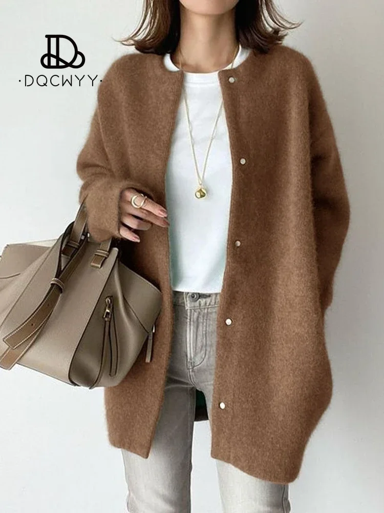 

Women's Coat Jacket 8 Color Autumn Winter Loose Slim Woolen Coat Solid Mid Length Style Knit Tops Temperament Woman Clothing