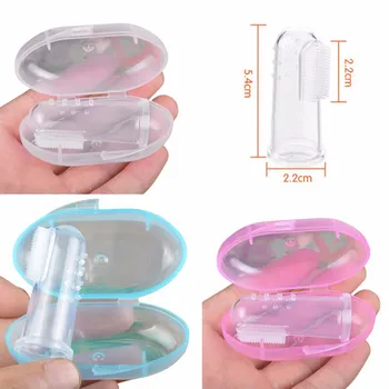 귀여운 아기 손가락 칫솔 상자, 어린이 치아 투명 마사지, 부드러운 실리콘, 고무 청소 브러시, 마사지기 세트