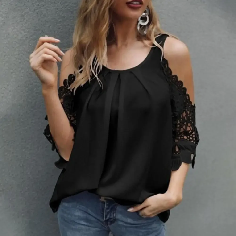 Streetwear  Attractive Temperament Pure Color Blouse Women Ladies Blouse Hollow  for Travel