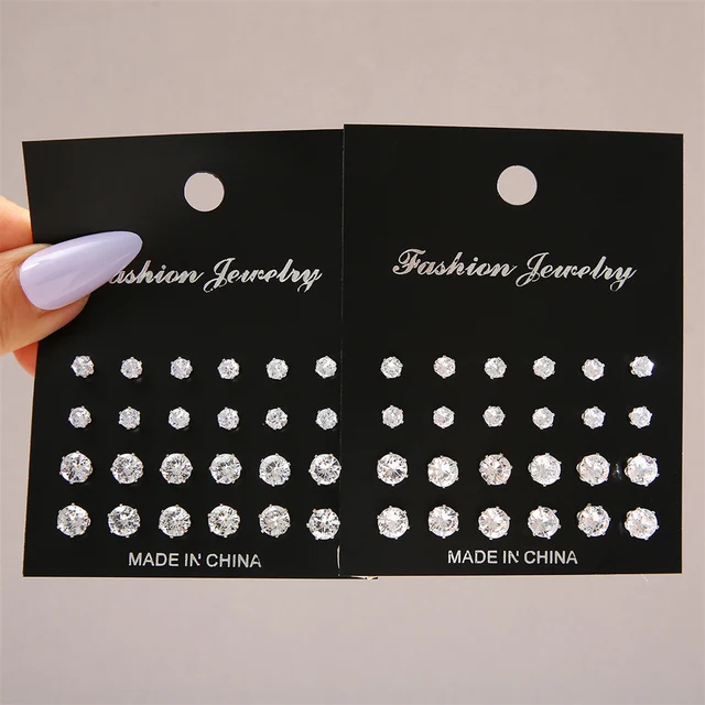 Maximum 36 Pairs Shiny Zircon Stud Earrings Set for Women Men Daily Versatile Chic Silver Color Crystal Ear Jewelry Accessories 2