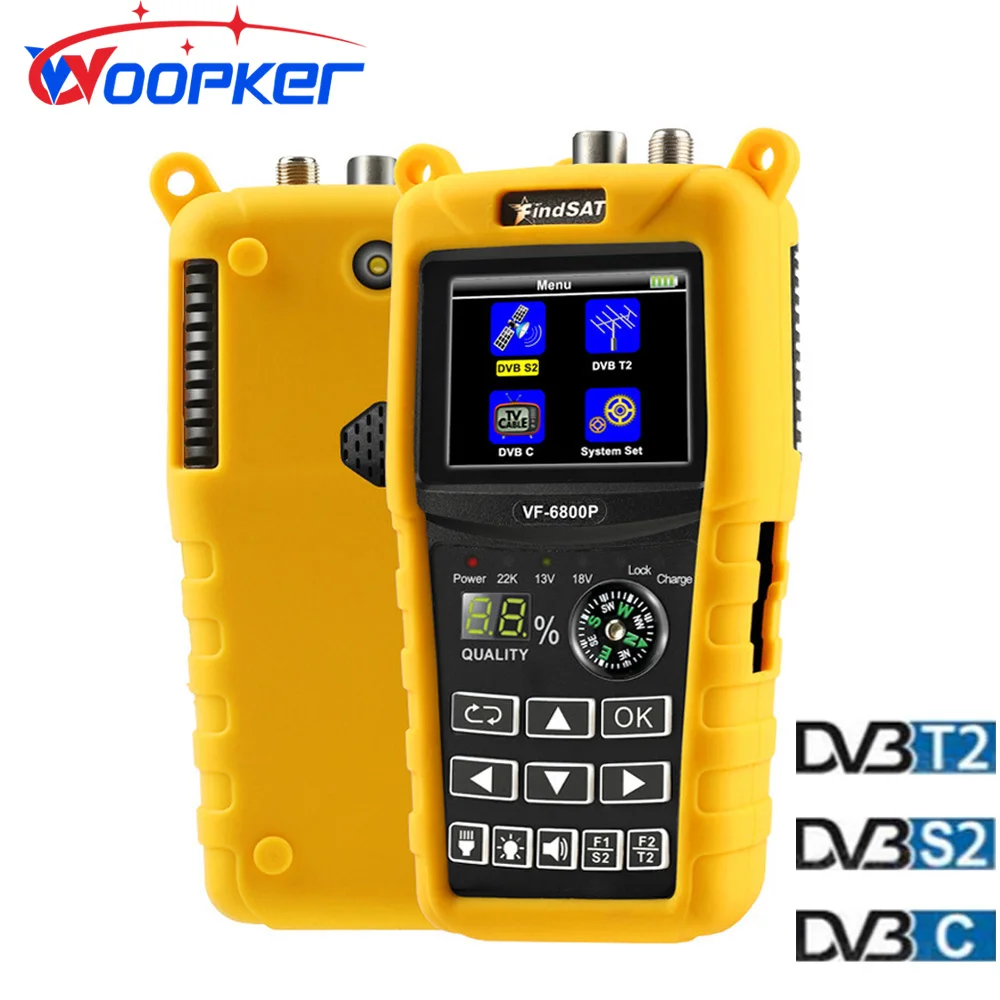 Woopker VF 6800P Satellite Finder DVB-T2 DVB-S2 DVB-C MPEG4 Digital Sat Finder Meter 2.4 Inch LCD HD for TV Tuner