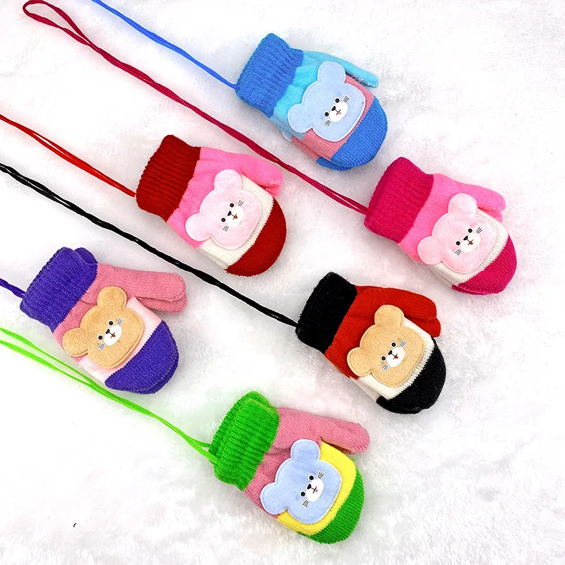 New Cute Cartoon Cat Gloves Winter Thick Knit Baby Kids Newborn Mittens Children Keep Finger Warm Gloves for Baby 0-4 Years Old 2