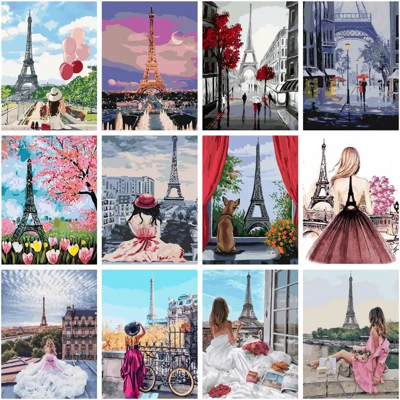 ARTNAPI Malen Nach Zahlen Erwachsene - Romantischer Eiffelturm Mit Rahmen, 40x50cm Leinwand & Farben