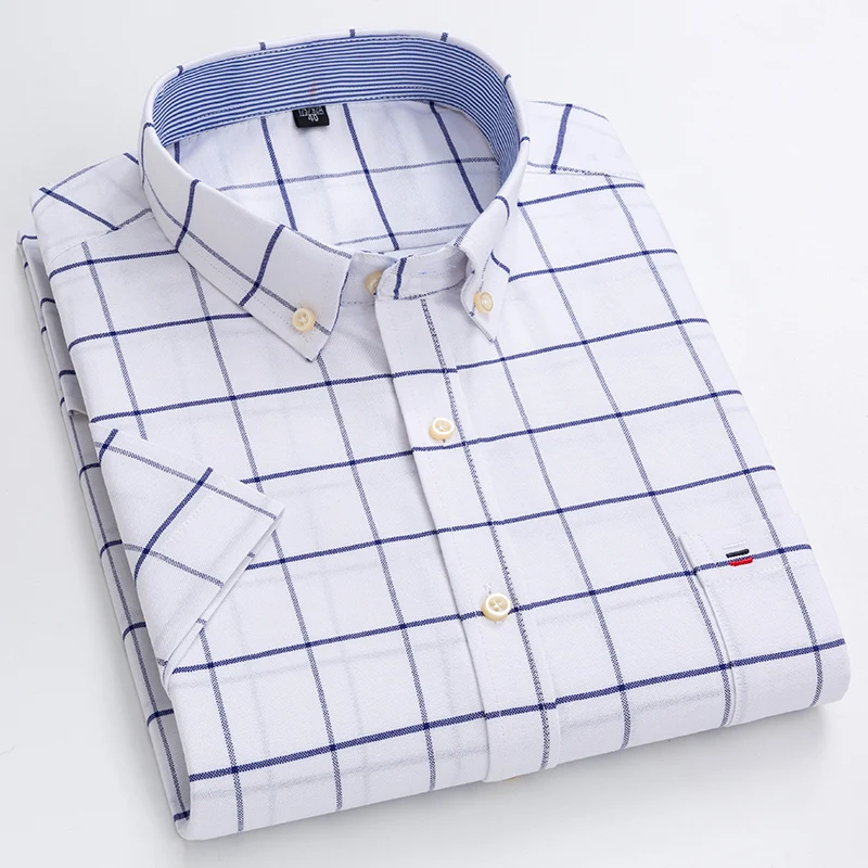 New in shirt Plus Size 7XL summer Short sleeve shirts for men 100%cotton striped plaid tops slim fit formal white office clothes 3