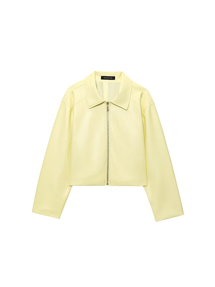 TFMLN New Women's PU Leather Zipper Jacket 2025 Fashion Loose Long Sleeve Retro Jackets Coats High Street Trend Short Outwear