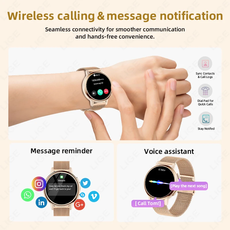 LIGE New Smart Watch Women Voice Calling Men Sports Fitness Watches Heart Rate Health Monitor Ladies Smartwatch For Android iOS