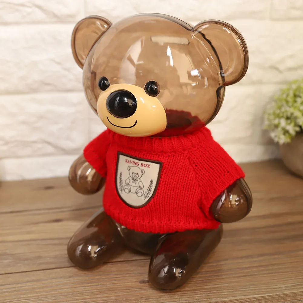 Child Gift Children  Piggy Bank Money Box Cartoon Clothes Bear Plastic Transparent Cute Bear Piggy Bank  Box Saving Box 3