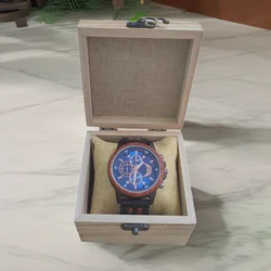 Luxury Men's Chronograph Wooden Wristwatch - Premium Handcrafted Gift (Red with box)
