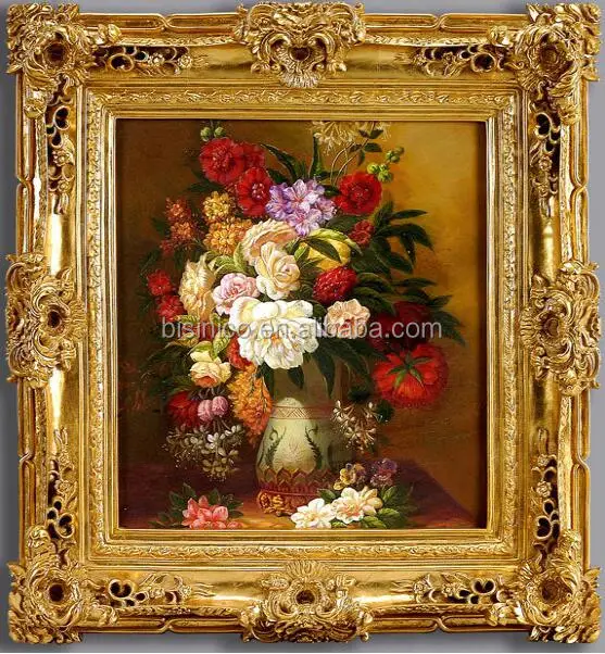 

Luxury Golden Carved Wood Frame Oil Painting, Home Decorated Wall Painting, Flower Gold Leaf Handmade Oil Painting