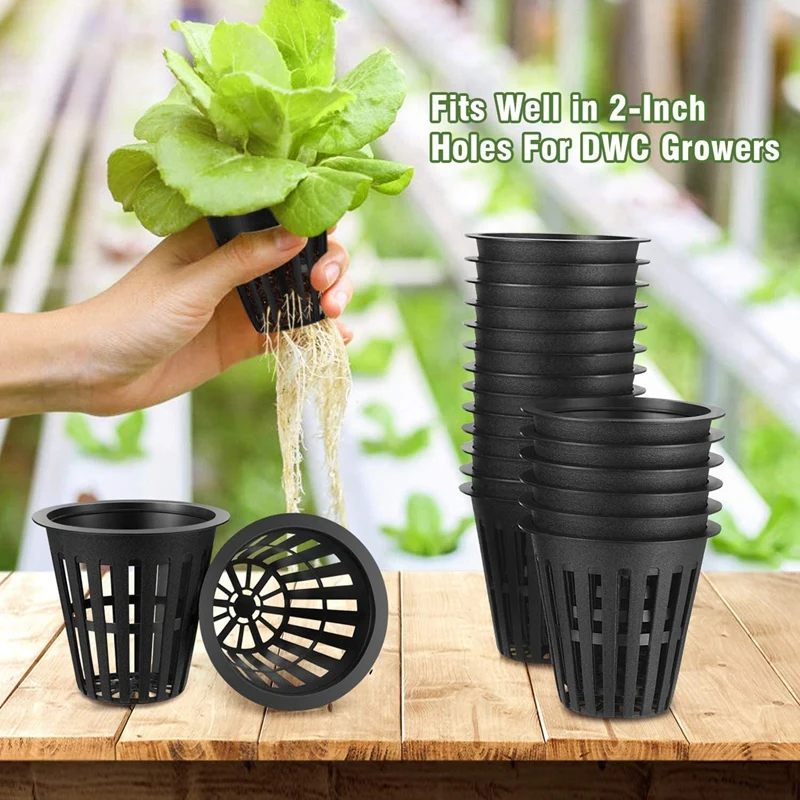 BEAU-120Pack 2 pollici Net Cups scanalato Mesh Wide Lip Filter Plant Net Pot Bucket Basket per idroponica