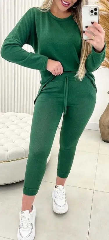 Two Piece Sets for Women Long Sleeve Top & Drawstring Pants Set 2023 Autumn Winter Spring New Fashion Casual Women Tracksuit