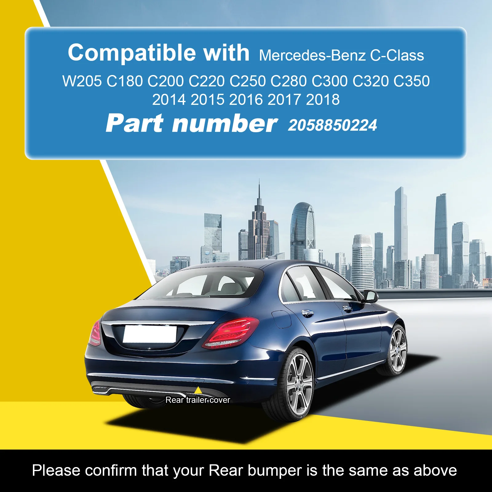 Rear Bumper Tow Hook Cap Towing Eye Cover for Mercedes-Benz C-Class W205 C180 C200 C280 C300 C320 C350 2014-2058850224 car rear bumper hook cover