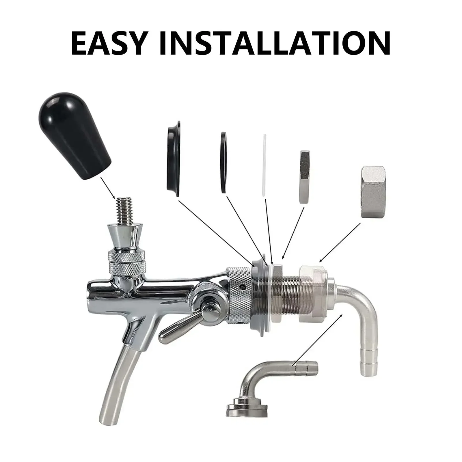 G5/8 Beer Faucet Adjustable Draft Beer Faucet Shank Chrome Plating Tap Flow Controller for Keg Stainless Steel Core Draft beer faucet
