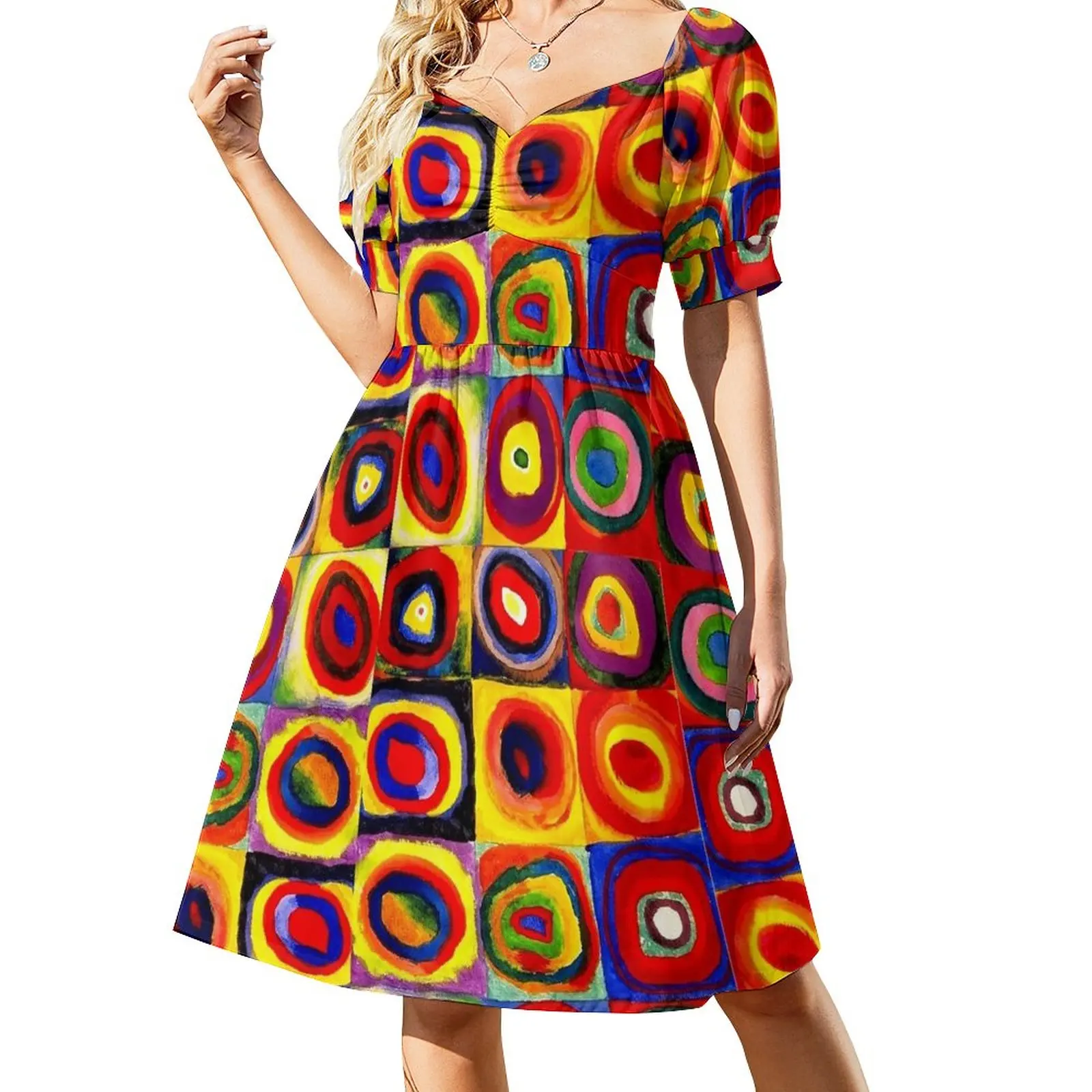 

Kandinsky Modern Squares Circles Colorful Sleeveless Dress Summer women's clothing Woman's evening dress