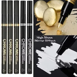 Chrome Mirror Waterproof Paint Marker - Gold/Silver with 2mm Nib for Rock, Ceramic, Glass, and Metal Repair (3pc Gold -2pcSilver)