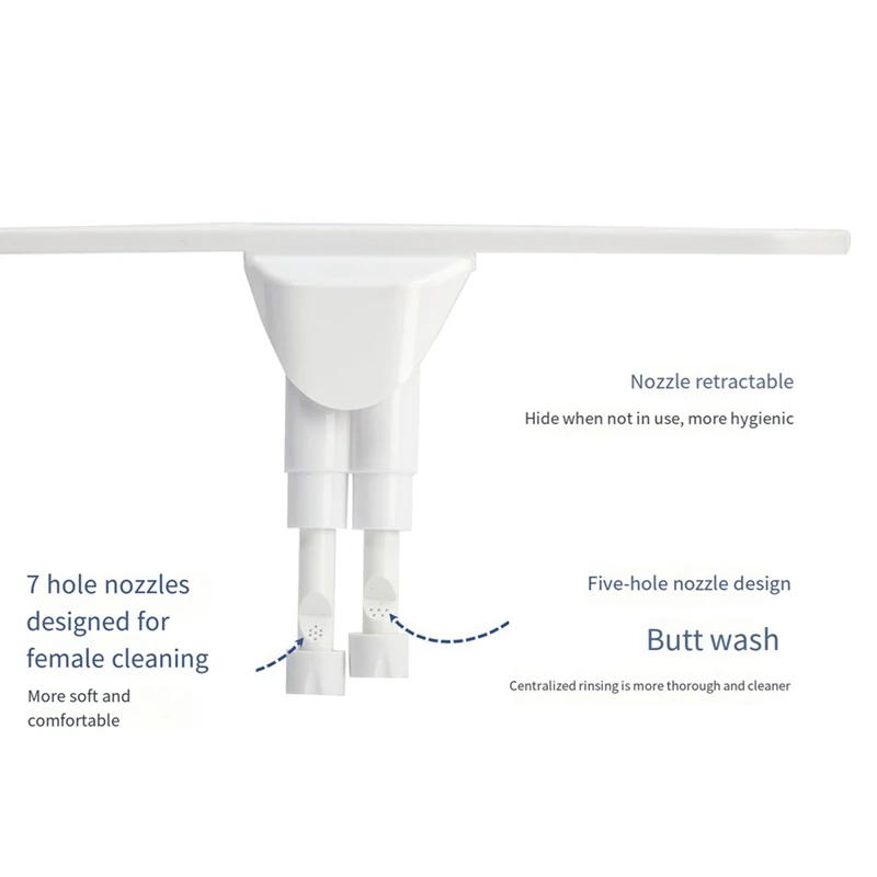 Bidet Attachment Sprayer For Toilet Non-Electric Self-Cleaning Dual Retractable Nozzles Adjustable Water Pressure