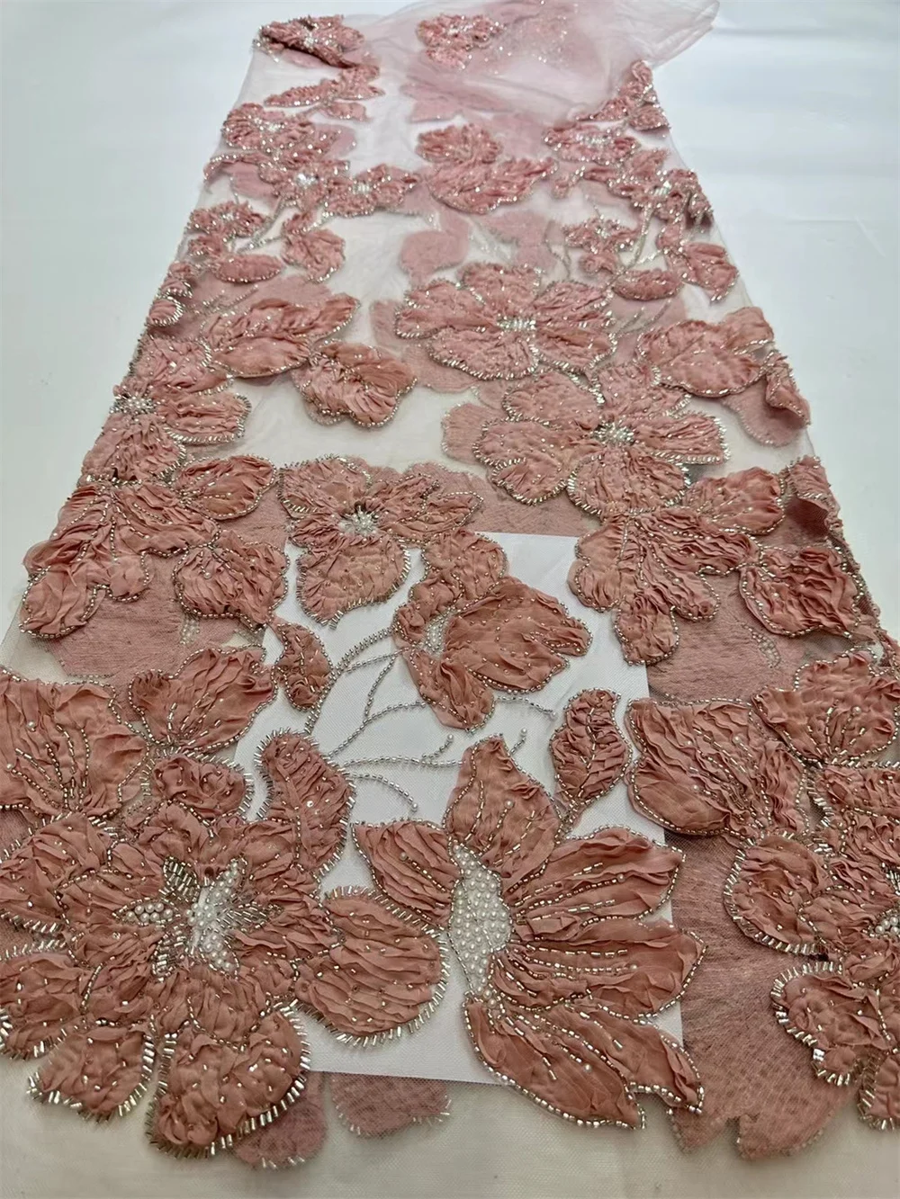 Hot Sale Unique Design Africa High Quality Handmade Beautiful 3D Embroidery Beads With Sequins For Wedding or Party Dress