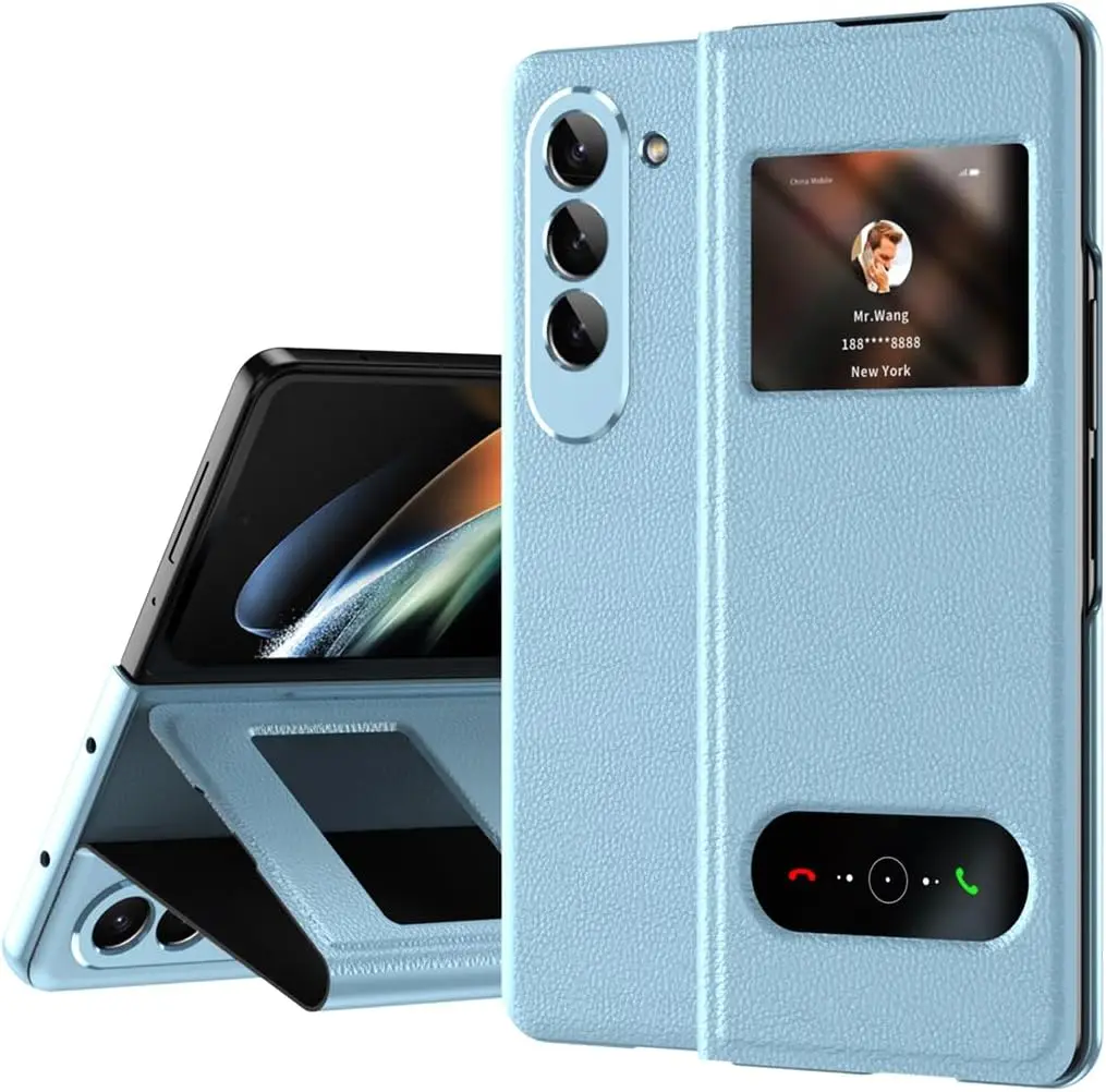 

Кожа PU для Samsung Galaxy Z Fold 5 4 5G, чехол с окном, отверстие для бесплатного ответа на вызов и просмотр времени, функция подставки, полная защита, тонкие мужские чехлы