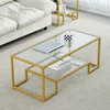 Golden Metal Glass Coffee Table - Two-Tiered with Tempered Glass, Stylish Metal Frame Coffee Table for Bedroom, Dining Room 1