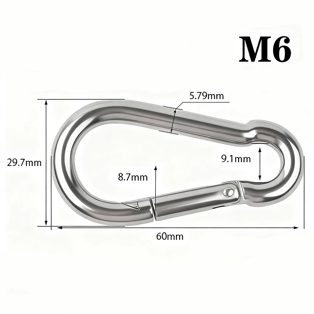 1-10 Stück M4 M5 M6 M8 304 Edelstahl Federschnappkarabiner Schnellverschluss-Ring Haken Schnappverschluss Kettenverschluss Haken – Detail 3