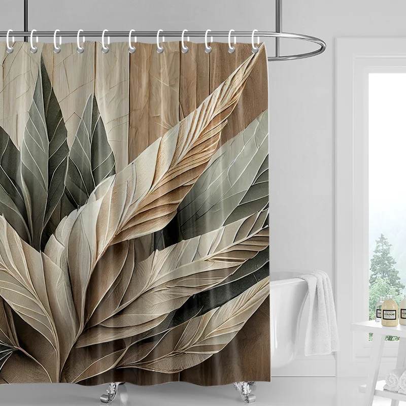 3D Flower Embossed Shower Curtain 180x 200cm Bathroom Toilet Decoration Tropical Plant Partition Curtain Waterproof 6