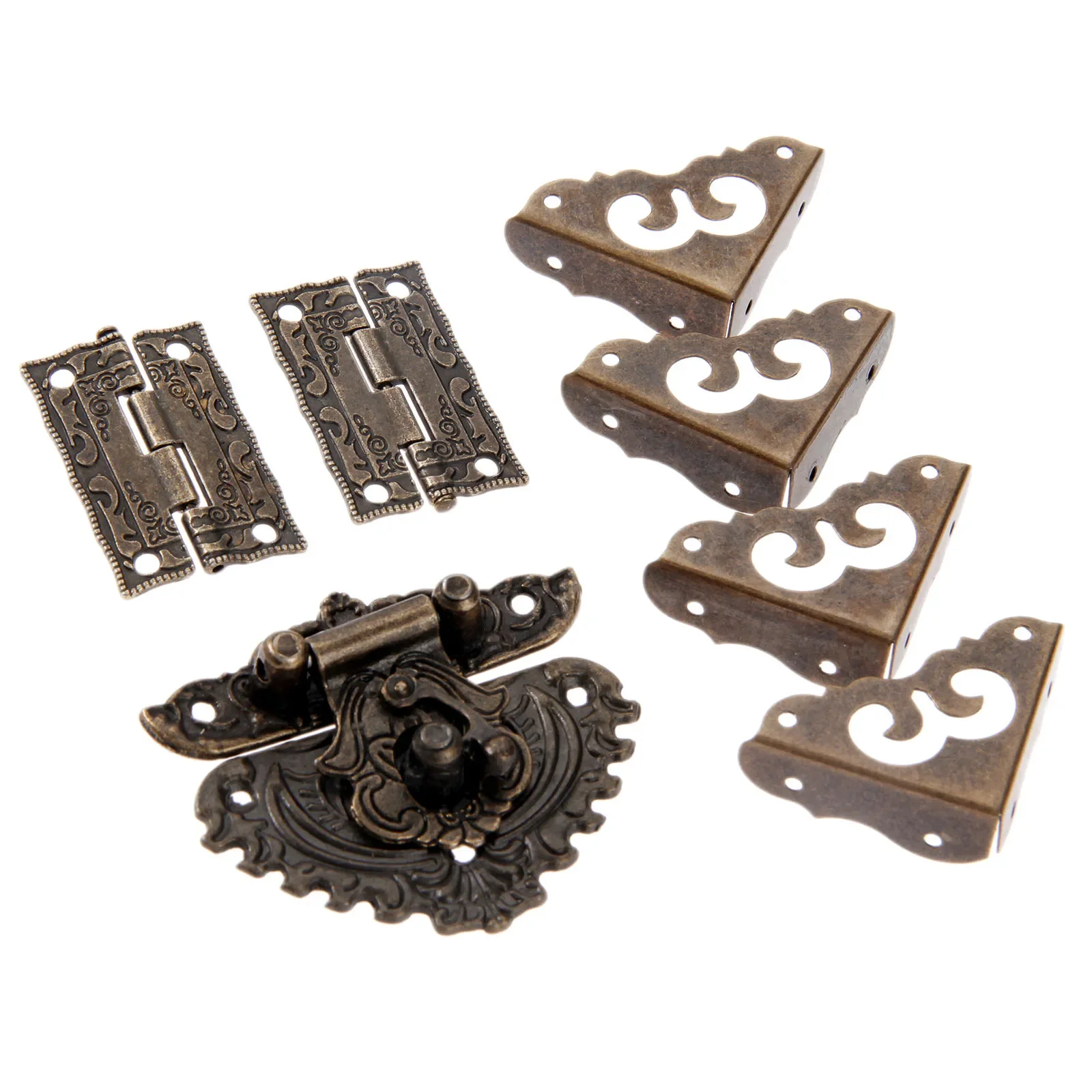 Furniture Hardware Toggle Latches Jewelry Box Hasps Decorative Latches 7pcs/set Antique Bronze Padlock Latch Hasp Hinge Corner Protectors