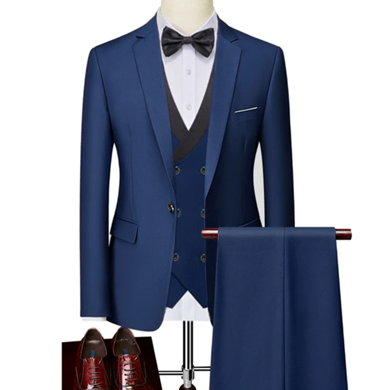 16 Color Basic Style Men's Casual Solid Color 3 Pieces Suits / Male One Button Blazers Jacker Coat Trousers Pants Vest Waistcoat