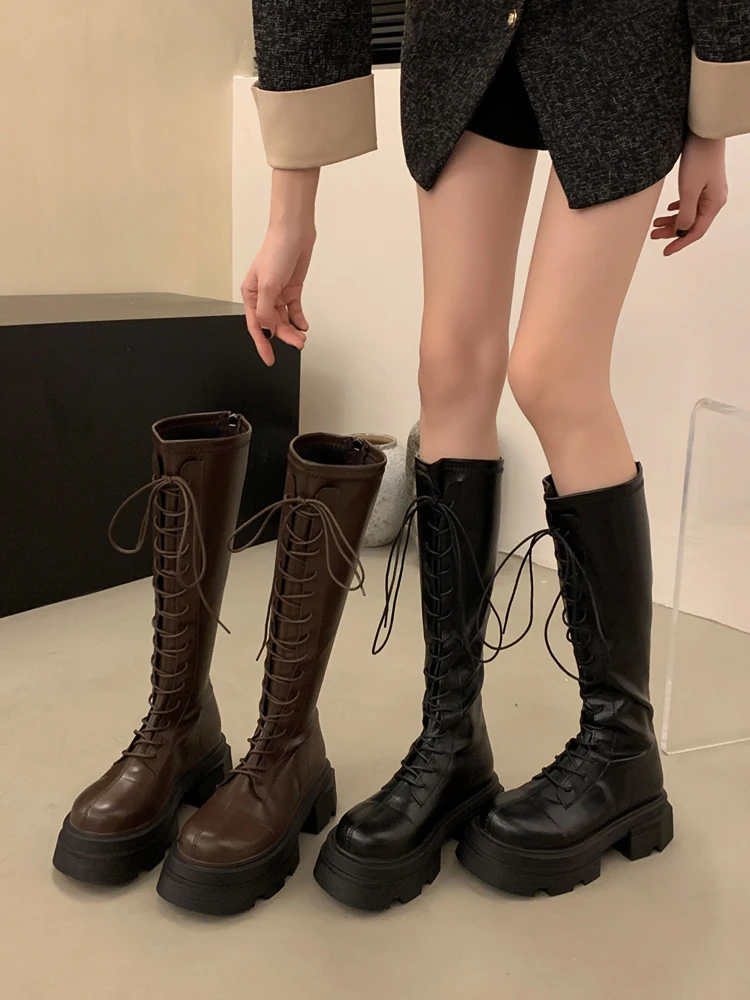 

Women Boots Over Knee Female Shoes Boots-Women Round Toe Zipper Winter Footwear Over-the-Knee Rubber Rock Ladies 2023 Med Autum