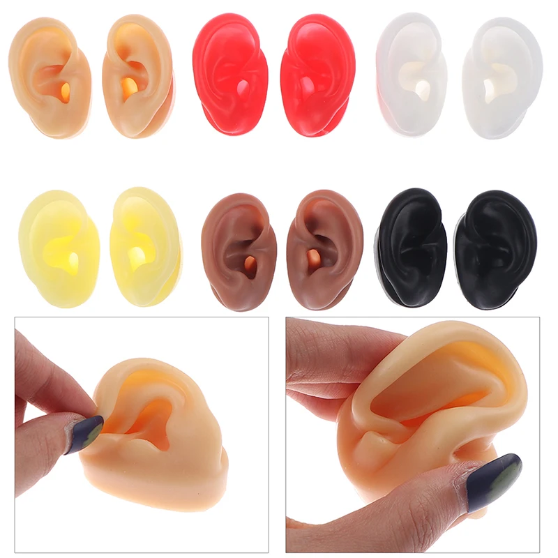 Ear Model 1PCS Soft Silicone Ear Model For Jewelry Display 1:1 Human Ear Model Simulation With Acrylic Display Teaching Tools Practice
