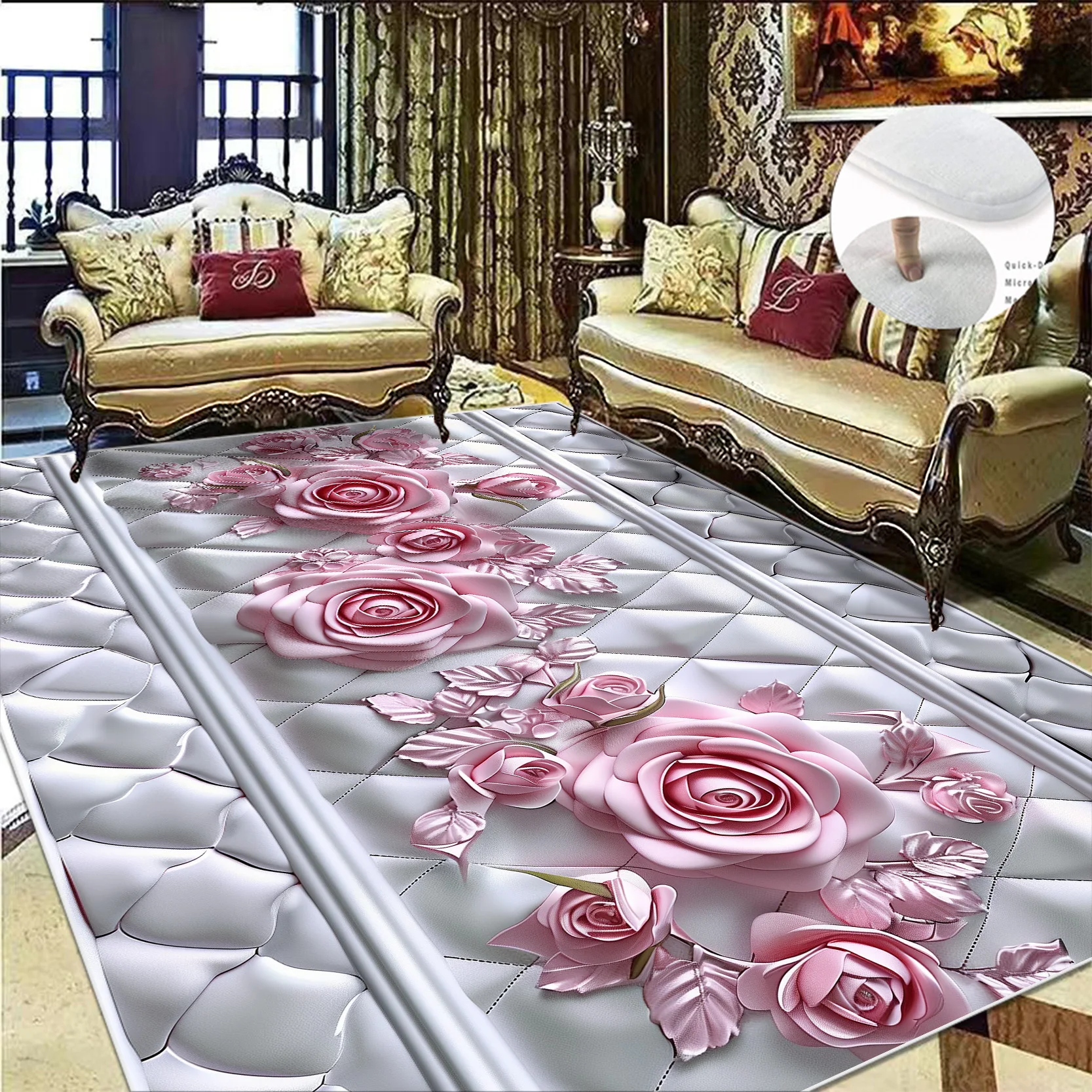 Flower 3D Luxury Carpet Living Room Large Area Rug Europe and America Home Decor Bedroom Rug Customizable Non-slip Floor Mat 2