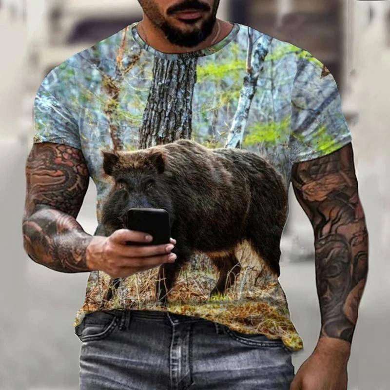 Wild Boar Animal Print Short Sleeve T Shirt