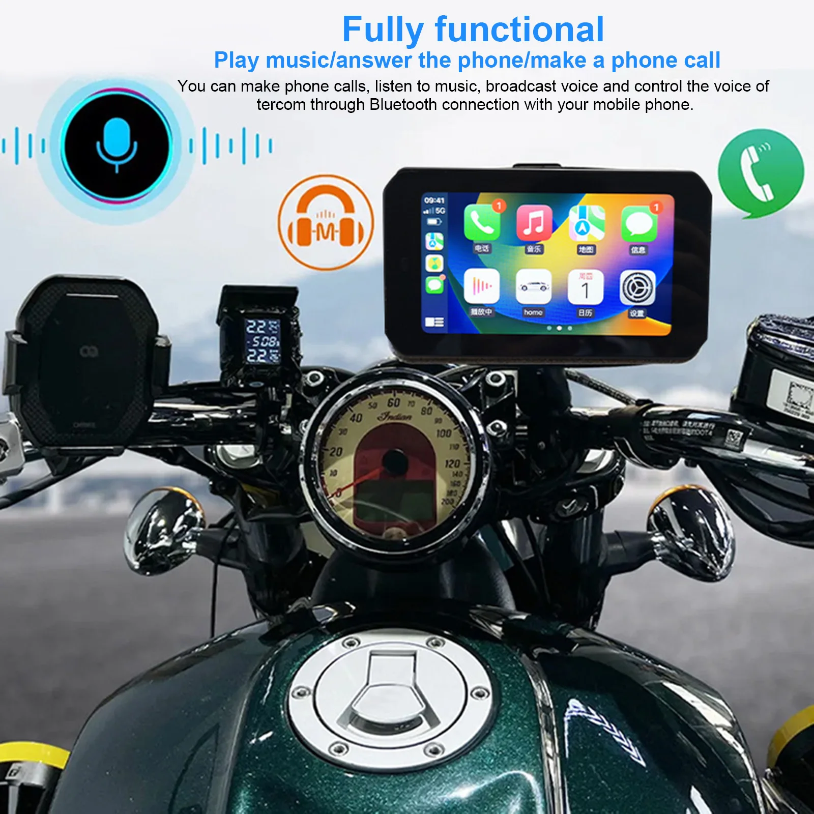Portable Motorcycle Navigator 5 Inch Touch Screen IPSX7 Wireless Apple Carplay Android Auto Portable Waterproof Navigation GPS