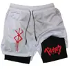 Anime Berserk 2 in 1 Gym Shorts for Men Active Athletic Compression Shorts 5 Inch Quick Dry Stretchy TrainingWorkout Fitness