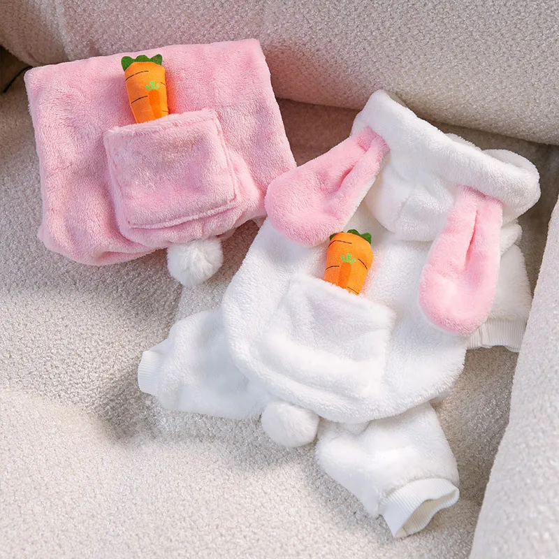 강아지 토끼 귀 당근 후디, 반려동물 네 다리 변신 할로윈 재미있는 플리스 테디, 곰 점프수트보다 따뜻한 옷