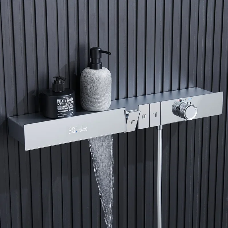 Smart Shower System with PPR Shelving and Concealed Rainfall, Thermostat, LED Display and Booster Showerhead Set