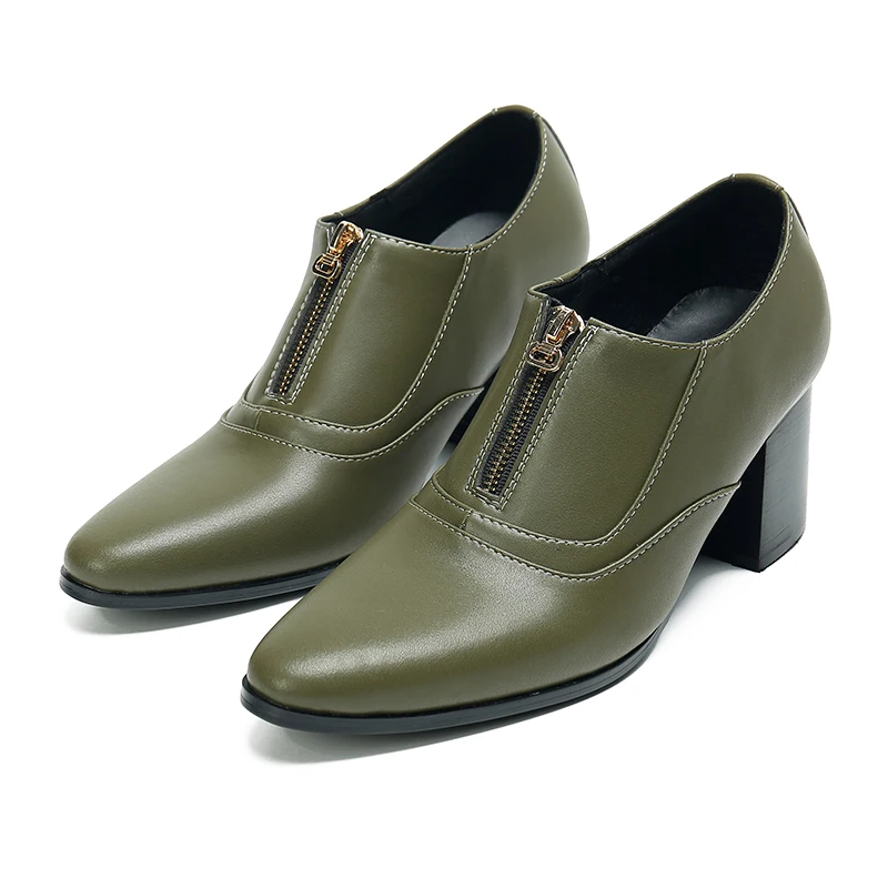 Designer Fashion Pointed Toe Genuine Leather Male Brogue Shoes High Heel Stage Party Club Men Shoes Plus Size Formal Dress