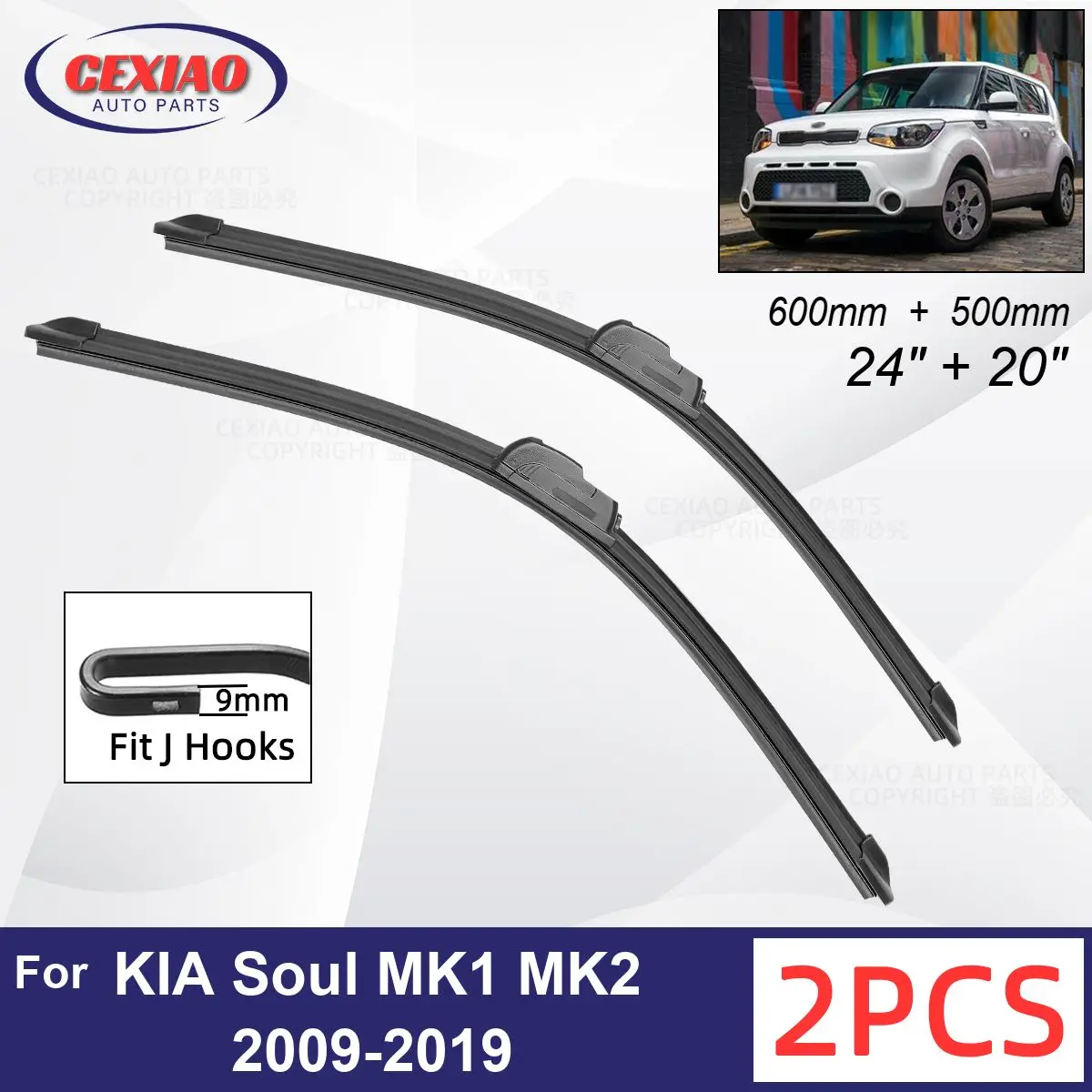 

Автомобильный стеклоочиститель для KIA Soul MK1 MK2 2009-2019, мягкие резиновые стеклоочистители для лобового стекла автомобиля, 24 дюйма + 20 дюймов 600 мм + 500 мм